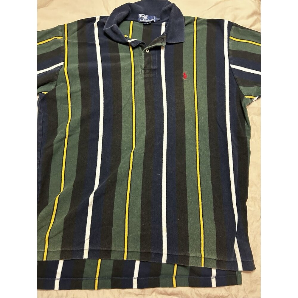 Vintage Polo Ralph Lauren Multi Stripe Polo Shirt 100% Cotton XL